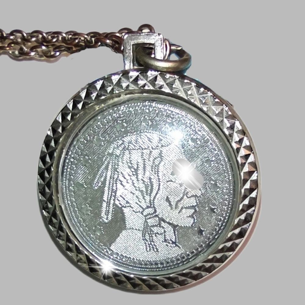 Turquoise and Silver Pendant with Coin on Back Side